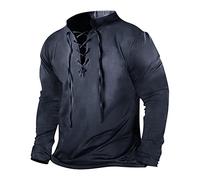 Vampire Costume: Medieval Mens Vintage Long-Sleeved Henley Shirt Lace-Up Pullover Sweatshirt Lightweight Cardigan Jumpers Halloween Streetwear Cosplay Costume Tops Henry Collar Pullover Sweater Blouse