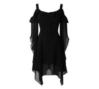 Vampire Costume Women Dress Halloween Lace-Up Short Sleeve Historical Retro Victorian Medieval Off the Shoulder Midi Vintage Renaissance Ladies Dresses Pirate Cosplay Dress, Black, L