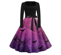 Vampire Dress Halloween Costumes Funny Scary Wicked Bloody Ghost Print | A-line Swing Punk Wicked Flowy Scary Skater Elegant Funny Bloody Day of The Dead Costumes for Women，