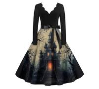 Vampire Dress Halloween Costumes Funny Scary Wicked Bloody Ghost Print | A-line Swing Punk Wicked Flowy Scary Skater Elegant Funny Bloody Day of The Dead Costumes for Women，