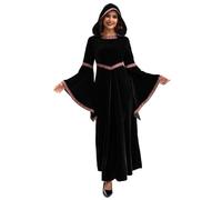 Vampire Dress, Medieval Dress for Women, Long Sleeve Vampire, Embroidery Hooded Renaissance Costume Women for Party Cosplay, L