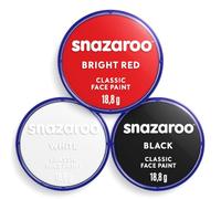 Vampire Face Paint Kit | Black White Red 3 x 18ml Classic Water-Based | Halloween Joker Clown Cosplay Makeup | Safe Non-Toxic Washable Kids & Adults