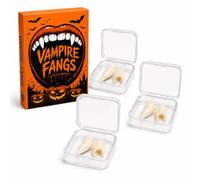 Vampire Fangs, 3 Sizes 13/15/19mm Vampire Fangs for Adults, Halloween | Vampire Teeth with Solid Adhesive Tube, Reusable Vampire Accessories for Women and Men in One Gift Box for Costume Parties