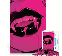 Vampire Fangs And Blood Jigsaw Puzzle 1000 Pieces Cognitive Fun Play High Precision Die Cut Unique Gift for Stress Relief (38x52cm)