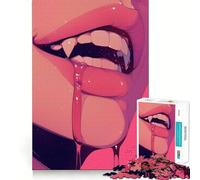 Vampire Fangs And Drip Jigsaw 1000 Piece Mind Skill Play Stable Fit No Shifting Parts Enjoyable Pastime for Long Weekends (38x52cm)
