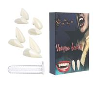 Vampire Fangs Kit 4 Sizes Custom Fangs Vampire Teeth Fake Dentures with 1 Tube Teeth Pellets Adhesive for Party Props Halloween Party （4Pieces）