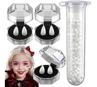 Vampire Fangs Kit: Unleash Your Inner Creature with 3 Pairs of Custom-Fit Realistic Fangs & Reusable Adhesive for Adult & Kids Halloween Cosplay (15mm, 17mm, 19mm Fangs plus Adhesive)