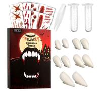 Vampire Fangs Teeth for Adult Kids, 5 Pairs Vampire Teeth with 2 Tube Adhesive for Halloween Cosplay Makeup Vampire Costume Accessories for Women Men, Fake Fangs Werewolf Teeth Party Favors Props