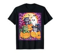 Vampire Ghost Zombie Witch Cats in Pumpkin Halloween Cat T-Shirt