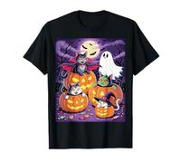 Vampire Ghost Zombie Witch Cats in Pumpkin Halloween Cat T-Shirt