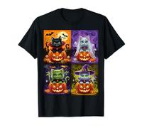 Vampire Ghost Zombie Witch Cats in Pumpkin Halloween Cat T-Shirt