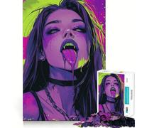 Vampire Girl with Dripping Tongue 1000-piece Puzzle for Teenagers Mind Skill Fun Uniform Size Precise Pieces Relaxing Indoor Group Activity (38x52cm)