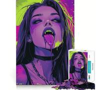 Vampire Girl with Dripping Tongue Jigsaw Puzzles 1000 Mental Focus Game Precision Cut Smooth Edges Meaningful Connection Building Game (38x26cm)