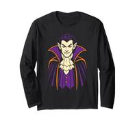 Vampire Halloween Costume Cape Fangs Portrait Cartoon Long Sleeve T-Shirt