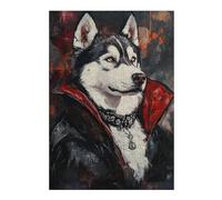 Vampire Husky Art Print Distinctive Jigsaw Puzzle for Adults, 300 PCS