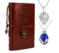 Vampire Katherine Jewelry Set Leather Journal Writing Notebook Elena Gilbert Opening Vervain Locket Necklace for Women Men Halloween Costume Cosplay Movie Props 3 Pcs