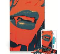 Vampire Lips Jigsaw Puzzles 1000 Mental Focus Game No Gap Tight Fitting Design Interactive Brain Challenge for Home (50x75cm)
