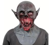 Vampire Mask Bloody Mouth Sharp Teeth Scary Mask Wrinkled Latex Creepy with Pointed Ears Furious Halloween for Party, Cosplay, Haunted House, Creepy