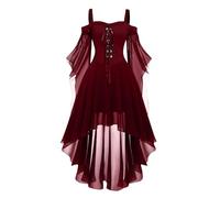 Vampire Plus Size Costume Women Spooky Black Dress Gothic Witch Costume Devil Witch Dress Plus Size Renaissance Costume Plus Size Goth Dresses for Curvy Women, Deep Red, S