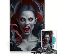 Vampire Portrait with Blood And Fangs Jigsaw for Adults 1000 Pieces Brain Memory Game Laser Cut for Flawless Fit Unique Gift for Stress Relief (38x26cm)