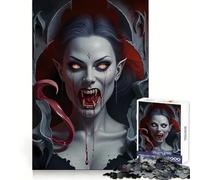 Vampire Portrait with Blood And Fangs Jigsaw Puzzles 1000 Pieces for Teenagers Sharp Recall Restful Pleasure Uniform Cut Ideal Xmas Gift (38x26cm)