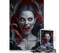 Vampire Portrait with Blood And Fangs Jigsaw Puzzles for Adults1000 Piece Mind Training Cozy Downtime Laser Cut Joyful Xmas (38x52cm)