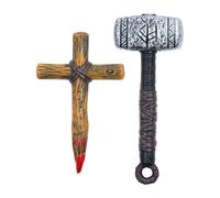 Smiffys Vampire Slayer Stake and Hammer Kit Halloween Fancy Dress Accessory for Adults and Kids Includes Wooden Effect Stake and Hammer Ideal for Gothic Costumes Horror Events and Role Play