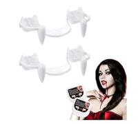 Vampire Teeth, 2Pcs Retractable Halloween Vampire Fangs, Reusable Fake Teeth with Portable Box for Horror Party Decorations Cosplay Props for Women and Men (bb)