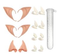 Vampire Teeth, 8 Pairs Fake Fangs with 3 Pairs Elf Ears and Adhesive, Vampire Fangs for Adults, Cosplay Costume Accessory, Halloween Party Favors, Live Broadcast Props