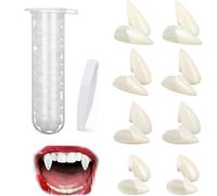 Vampire Teeth, 8 Pairs Vampire Fangs with Adhesive Fake Teeth Props, 4 Size Vampire Teeth Fake Fangs for Cosplay Party Halloween Party Makeup Dressup Favor Vampire Costume Accessorie