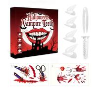 Vampire Teeth Children Adults 4 Pairs Vampire Teeth Halloween Catches with Tattoo Face, Vampire Teeth for Attaching with Pellets Adhesive Reusable for Halloween Cosplay Party