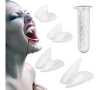 Vampire Teeth Fangs, 4 Pairs Vampire Fangs Kit, 4 Sizes Custom Fangs Vampire Teeth Fake Dentures with Adhesive, Ealistic Reusable Vampire Teeth for Halloween Cosplay Party (13mm 15mm 17mm 19mm)