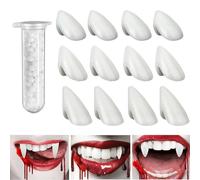 Vampire Teeth Fangs, 6 Pairs Vampire Fangs Kit, 3 Sizes Custom Fangs Vampire Teeth Fake Dentures with Adhesive, Ealistic Reusable Vampire Teeth for Halloween Cosplay Party (13mm 15mm 17mm)