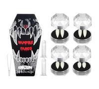 Vampire Teeth Fangs with Adhesive - 4 Sizes Fake Vampire Teeth Set for Halloween Costumes & Cosplay, Realistic Scary Fangs for Adults & Teens
