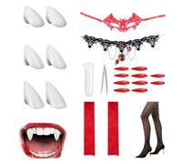 Vampire Teeth for Adults - [18 in 1 Pack] Multi-Size Resin Vampire Fangs Set with Premium Accessories for Party and Cosplay