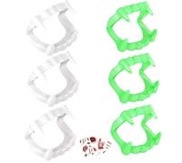 Vampire Teeth for Kids Adults, 6 PCS Halloween Fake Teeth with 4 Scary Tattoo Stickers (Glow in Dark + White Fangs), for Halloween Party,Fancy Dress