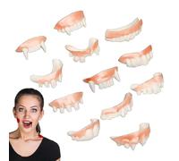 Vampire Teeth - Halloween Fangs, 12 Pieces Washable Scary Dentures | Realistic Masquerade Prank Props For Daily Fashion Costume Party Adults Kids Horror Theme Theater Scene Accessories Tools