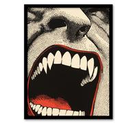 Vampire Teeth Mouth Close Up Pop Art Horror Framed Art Print Artery8 Grey A4