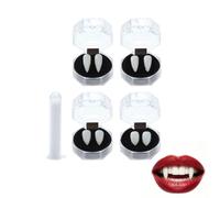 Vampire Teeth Set, 4 Pairs Fake Fangs, 4 Sizes, Adhesive, Vampire Fangs