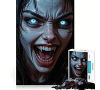 Vampire Woman with Glowing Eyes Jigsaw Puzzle 1000 Piece Creative Skill Toy Clean Cut Sturdy Components Travel-friendly Brain Game Gift (38x52cm)