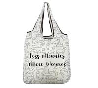 VAMSII Dachshund Lover Gift Less Meanies More Weenies Folding Reusable Grocery Bag Weenie Mom Shopping Bag (More Weenies S)