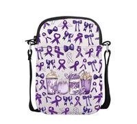 VAMSII Pancreatic Cancer Awareness Gift Cancer Awareness Purple Ribbon Crossbody Bag Domestic Violence Survivor Gifts, Uspancreaticcrossbody