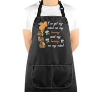 VAMSII Pooh Bear Inspired Kitchen Apron Cartoon Lover Gifts I've Got My Mind On My Honey Pooh Cooking BBQ Apron With Pockets, Black, Large
