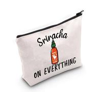 VAMSII Sriracha Lover Gift Sriracha on Everything Makeup Bag Hot & Saucy Lover Cosmetic Bag Hot Sauce Merch, Beige