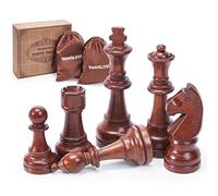 Vamslove Wooden Chess Pieces Large 4.5'' King Set of 32 Luxury Staunton Wood Chessmen for Chess Game Board (Chess Pieces Only), Velvet Storage Bags Included