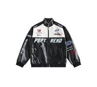 Vamtac Mens Bomber Jacket Oversized Faux Leather Jacket Y2k Casual Vintage Racing Motorcycle Coat Fall Winter 2025, Black, Medium