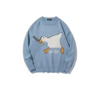 Vamtac Mens Grassland Cow Vintage Oversize Knitted Sweater Long Sleeve Round Neck Knitted Pullover Jumper, #Blue157, XL