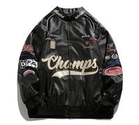 Vamtac Men's Varsity Jacket Vintage Letter Racer Jacket Oversized Baseball Bomber Jackets Unisex Streetwear Coats, A3-black, M