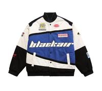 Vamtac Men's Varsity Jacket Vintage Letter Racer Oversized Baseball Bomber Unisex Streetwear Coats, Blue, S