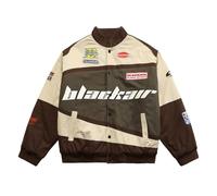 Vamtac Men's Varsity Jacket Vintage Letter Racer Oversized Baseball Bomber Unisex Streetwear Coats, Brown, M